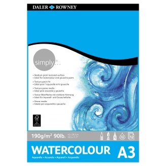 Daler Rowney Μπλοκ Ακουαρέλας Simply 12Φ Hot Pressed 190gr Cold Pressed