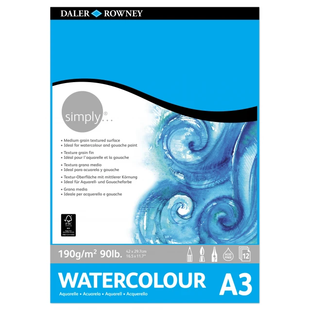 Daler Rowney Μπλοκ Ακουαρέλας Simply 12Φ Hot Pressed 190gr Cold Pressed