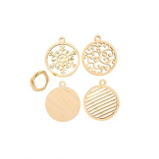 Rosa 4 Ξύλινες Χριστ/κες Διακοσμητικές Μπάλες Πλακέ Φ 8cm