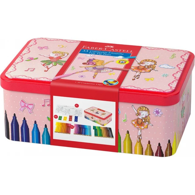 Faber Castell 33 Μαρκαδόροι Connector σε Μεταλλική Kασετίνα Μπαλαρίνα