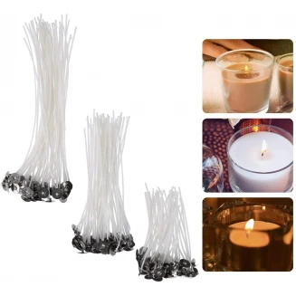 Craftistico 10 Κερωμένα Φυτίλια 8cm με Βάση (για Κερί Διαμέτρου έως 3,5-4 cm).