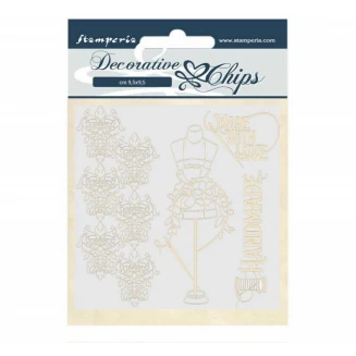 Stamperia Καρτέλα 14x14cm με Ξύλινα Διακοσμητικά Couture