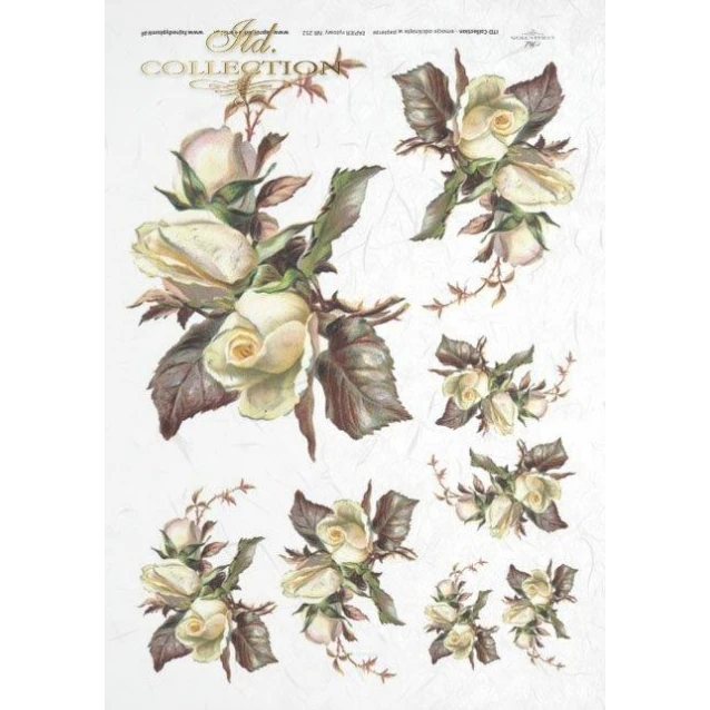 Itd. Collection Ριζόχαρτο Decoupage A4 (21x29,7cm) White Roses in Bouquets