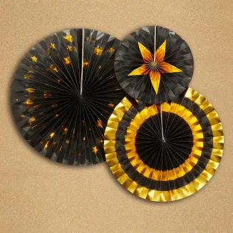 Neviti 3 Χάρτινες Βεντάλιες Black & Gold