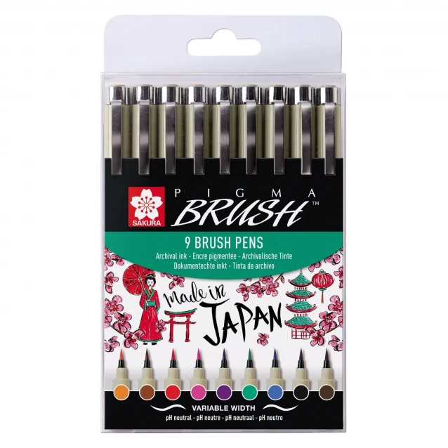 Sakura 9 Χρωματιστά Μαρκαδοράκια Πινέλο Pigma Brush