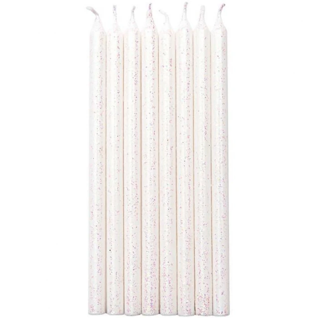 Rico Design 16 Μακριά Κεριά Λευκά με Γκλίτερ