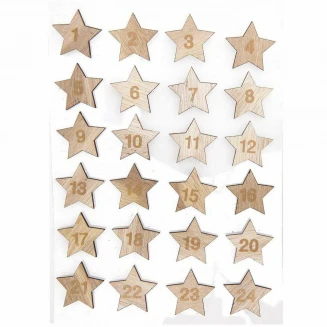 Rico Design 1-24 Ξύλινα Αστέρια Αυτοκόλλητα Advent Calendar Χρυσά