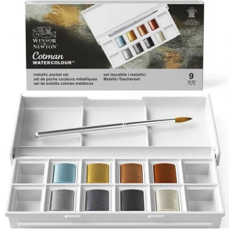 Winsor & Newton Cotman Κασετίνα με 8 Πλακάκια Ακουαρέλας & Πινέλο Metallic