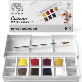 Winsor & Newton Cotman Κασετίνα με 8 Πλακάκια Ακουαρέλας & Πινέλο Portrait