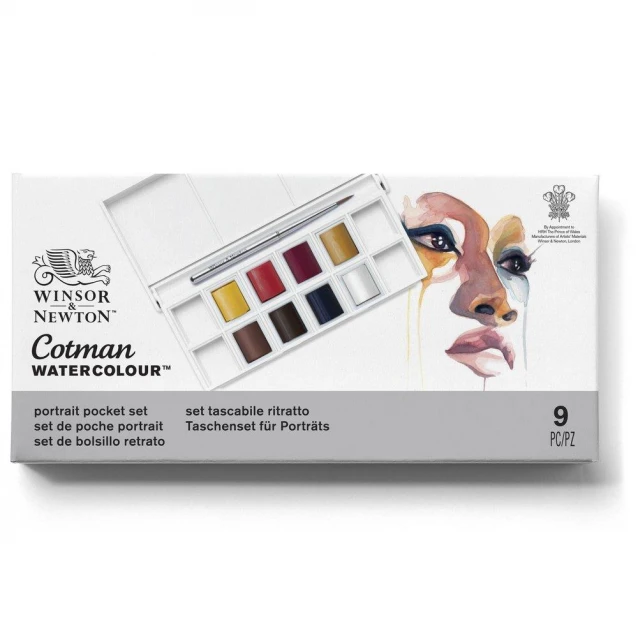 Winsor & Newton Cotman Κασετίνα με 8 Πλακάκια Ακουαρέλας & Πινέλο Portrait