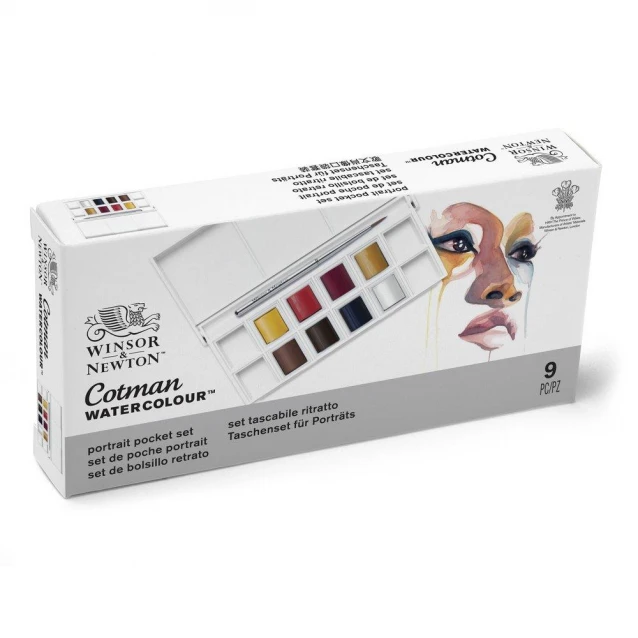 Winsor & Newton Cotman Κασετίνα με 8 Πλακάκια Ακουαρέλας & Πινέλο Portrait