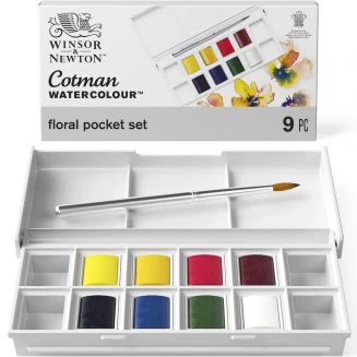 Winsor & Newton Cotman Κασετίνα με 8 Πλακάκια Ακουαρέλας & Πινέλο Floral