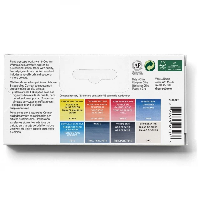 Winsor & Newton Cotman Κασετίνα με 8 Πλακάκια Ακουαρέλας & Πινέλο Floral