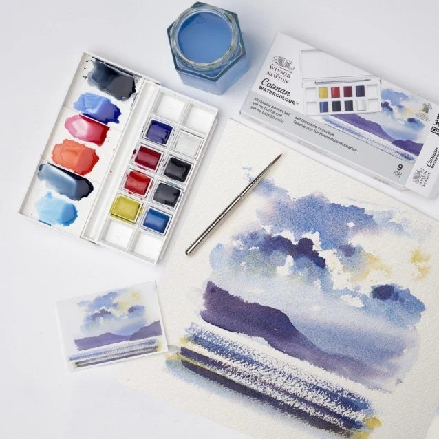 Winsor & Newton Cotman Κασετίνα με 8 Πλακάκια Ακουαρέλας & Πινέλο Skyscape