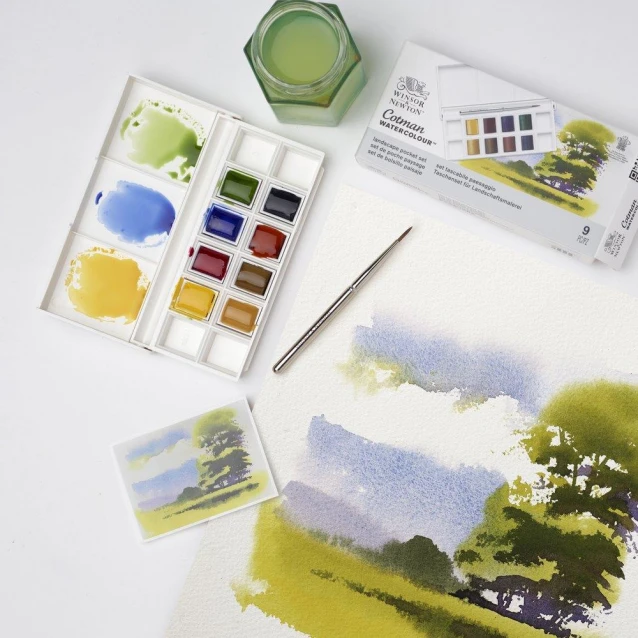 Winsor & Newton Cotman Κασετίνα με 8 Πλακάκια Ακουαρέλας & Πινέλο Landscape