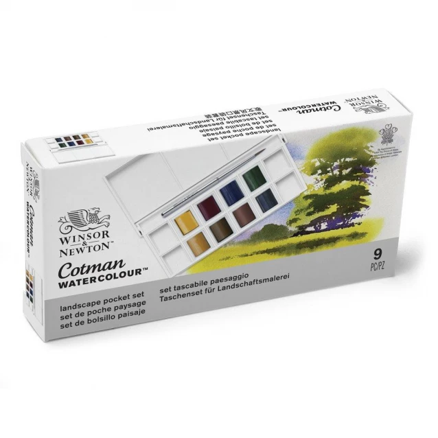 Winsor & Newton Cotman Κασετίνα με 8 Πλακάκια Ακουαρέλας & Πινέλο Landscape