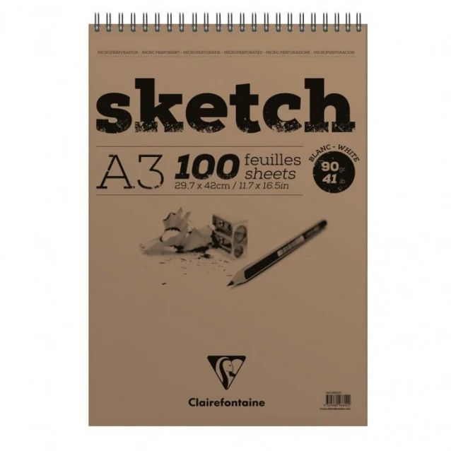 Clairefontaine Μπλοκ Σχεδίου Sketch Σπιράλ 100 φύλλων A3 (29,7x42cm) 90gr