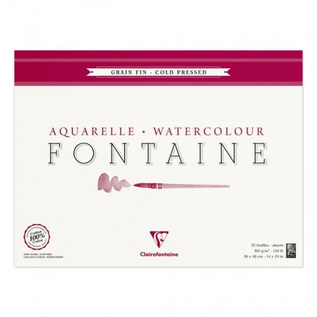 Clairefontaine Μπλοκ Ακουαρέλας Κολλητό Fontaine 100% βαμβ. 25Φ, C. Pressed 36x48cm300gr
