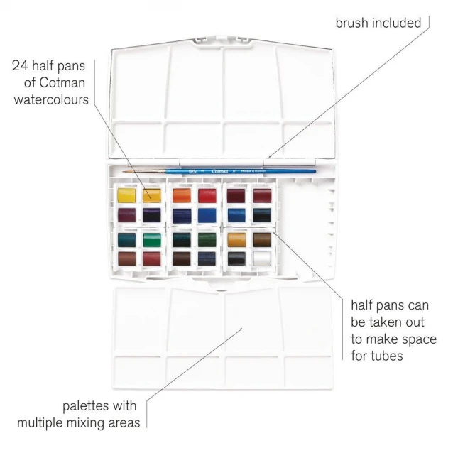 Winsor & Newton Cotman Κασετίνα Travel με 24 Πλακάκια Ακουαρέλας & Πινέλο
