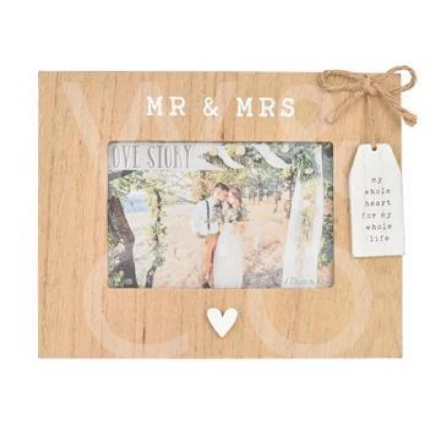 Love Story Ξύλινη Κορνίζα με Ετικέτα 15x10cm Mr & Mrs