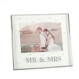 Amore Επάργυρη Κορνίζα Box 13x18cm με Κρυστάλλους Mr & Mrs
