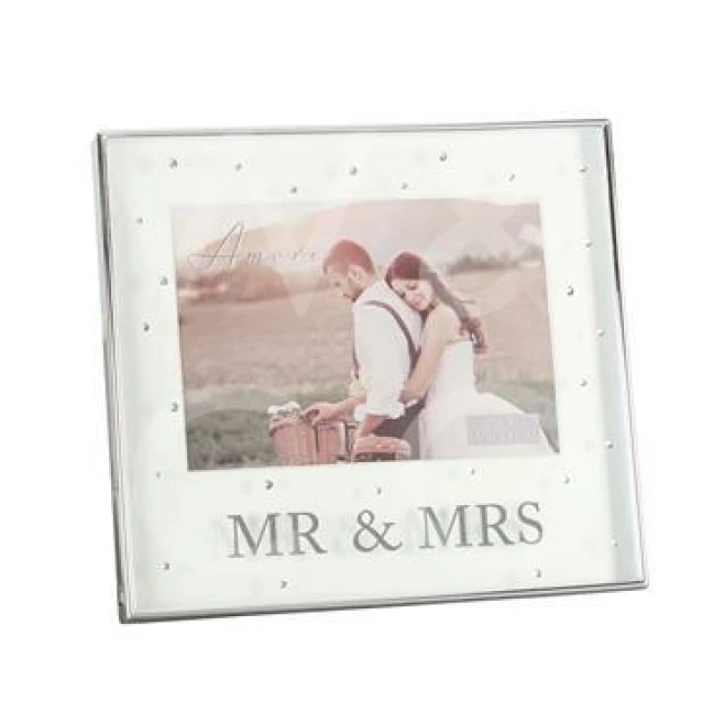 Amore Επάργυρη Κορνίζα Box 13x18cm με Κρυστάλλους Mr & Mrs