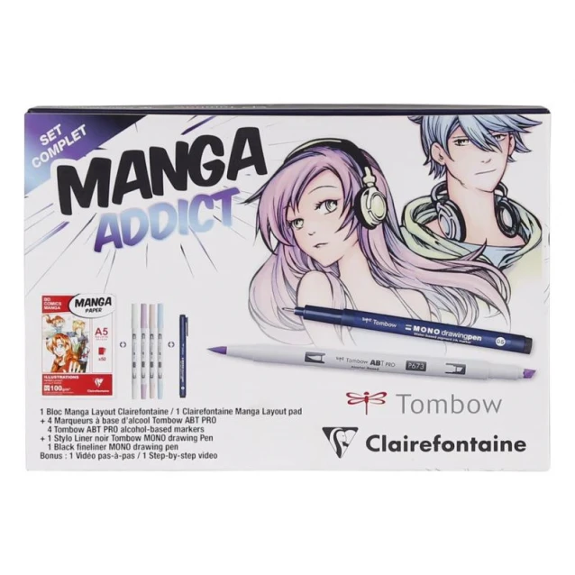 Clairefontaine Σετ Manga Addict (Μπλοκ A5 & 5 Μαρκαδόροι Tombow) σε Κουτί