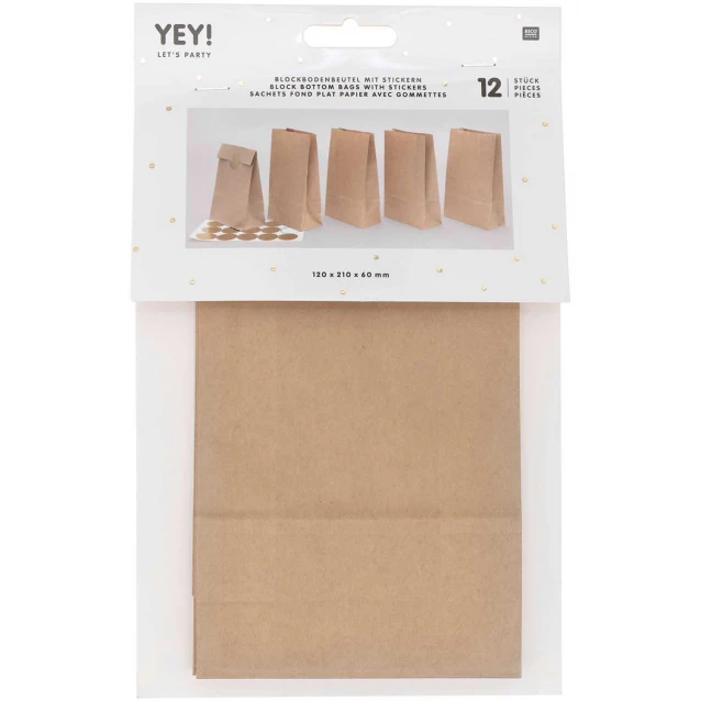 Rico Design 12 Kraft Τσάντες 21x12x6cm με Αυτοκόλλητο