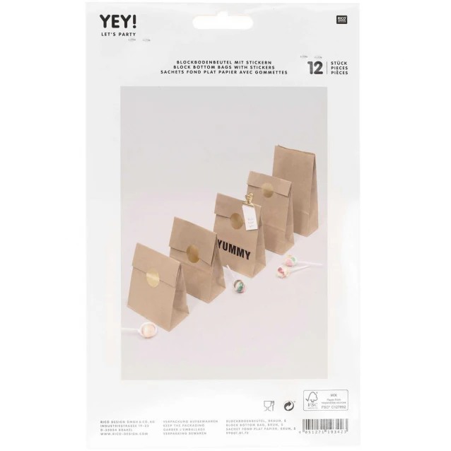 Rico Design 12 Kraft Τσάντες 21x12x6cm με Αυτοκόλλητο