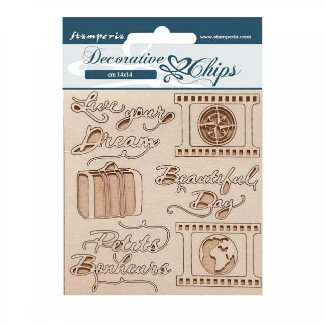 Stamperia Καρτέλα 14x14cm με Ξύλινα Διακοσμητικά Create Happiness Oh la la- Live your Dream