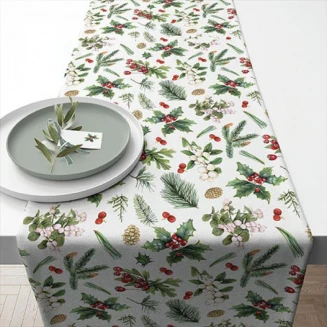 Ambiente Ράνερ Τραπεζιού 40x150cm 100% Βαμβακερό Winter Greenery White