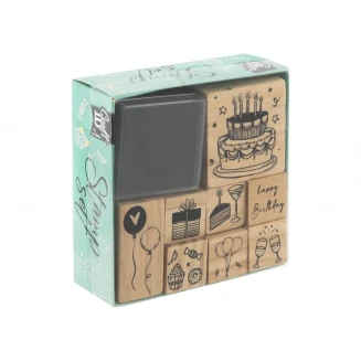 Craft ID 8 Ξύλινες Σφραγίδες Bithday με Ταμπόν