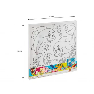 Moxy Προσχεδιασμένο Τελάρο 30x30cm με 6 Χρώματα & 2 Πινέλα Δελφίνια