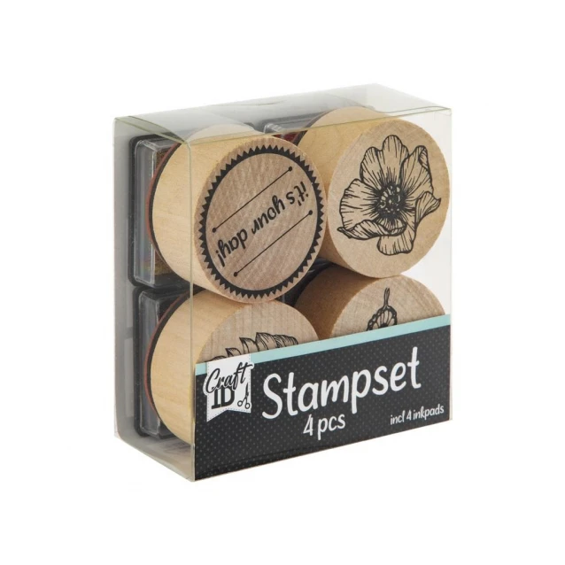 Craft ID Σετ 4 Ξυλινες Στρογγυλές Σφραγίδες με 4 Ταμπόν It’s your Day