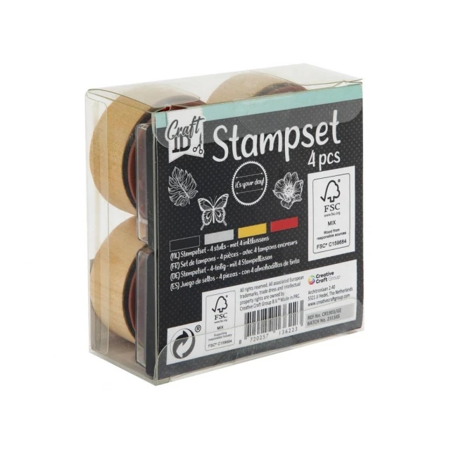 Craft ID Σετ 4 Ξυλινες Στρογγυλές Σφραγίδες με 4 Ταμπόν It’s your Day