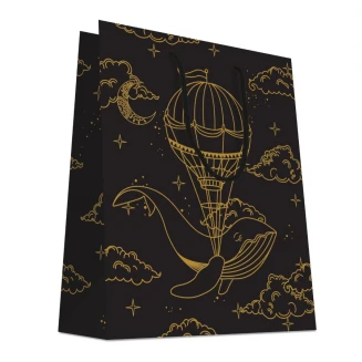 Τσάντα Δώρου 26x13x32cm Μαύρο Χρυσό Foil Αερόστατα