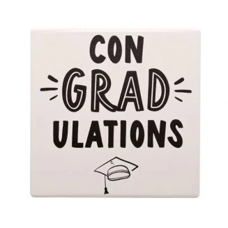 Hullabaloo Graduation Λευκό Κεραμικό Σουβέρ με Βάση Φελλού Congradulations