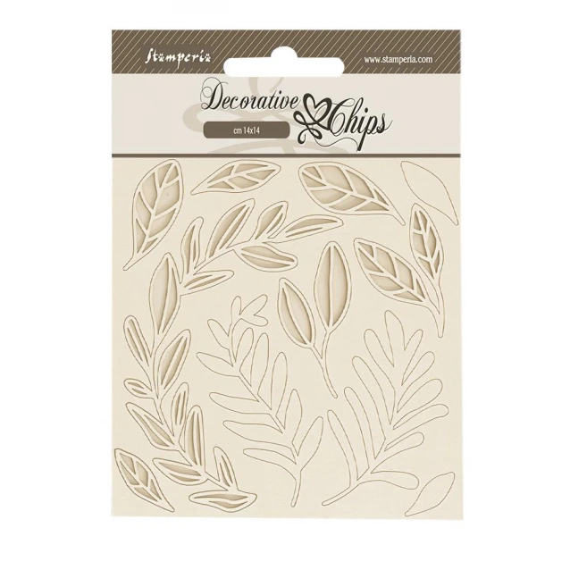 Stamperia Καρτέλα 14x14cm με Ξύλινα Διακοσμητικά Leaves Pattern