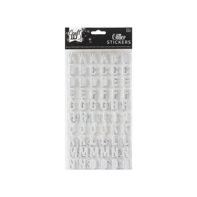 Craft ID 133 Αυτοκόλλητα Glitter Γράμματα Alphabet Ασημί