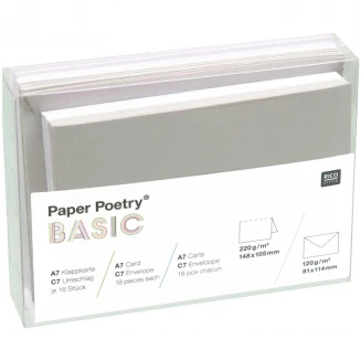 Rico Design Σετ 18 Κάρτες/Φάκελα C7/A7 White/Grey FSC