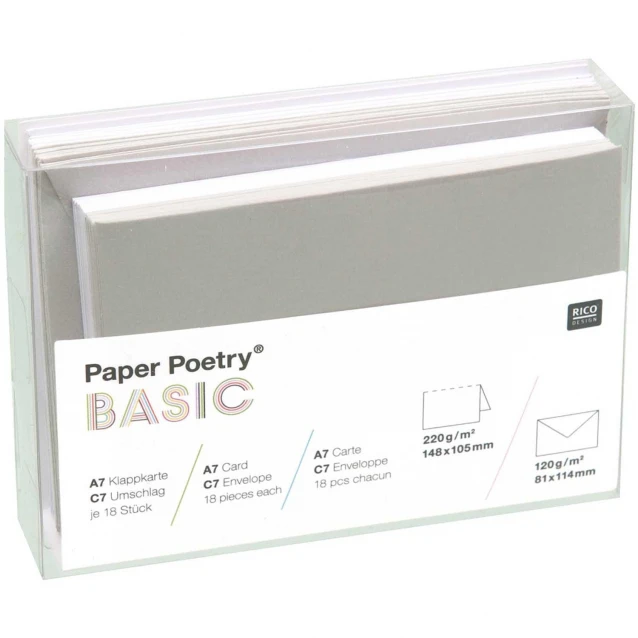Rico Design Σετ 18 Κάρτες/Φάκελα C7/A7 White/Grey FSC