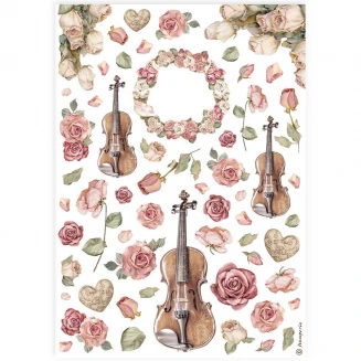 Stamperia Ριζόχαρτο Decoupage A4 (21X29,7cm) Violins and Roses