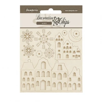Stamperia Καρτέλα 14x14cm με Ξύλινα Διακοσμητικά Christmas Cozy Houses