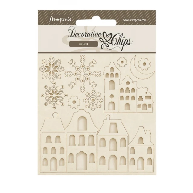 Stamperia Καρτέλα 14x14cm με Ξύλινα Διακοσμητικά Christmas Cozy Houses
