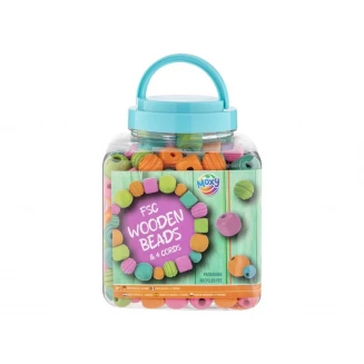 Moxy Κουβαδάκι 400gr Ξύλινες  Χρωματιστές Χάντρες & 4 Κορδόνια Γαλάζιο FSC