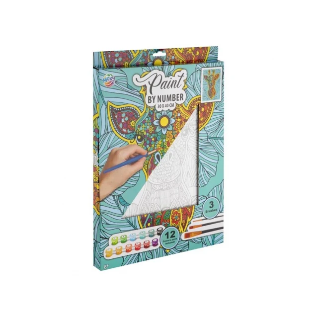 Moxy Ζωγραφική με Νούμερα Τελάρο 30x40cm με 12 Χρώματα & 3 Πινέλα Giraffe