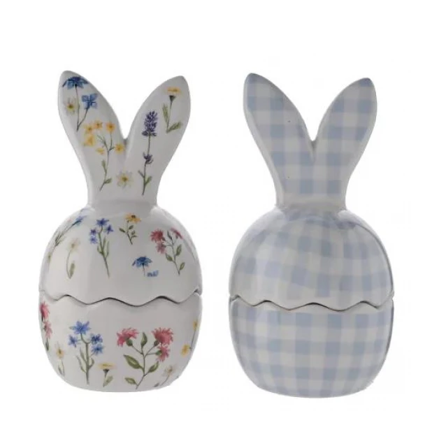 Eggs-traordinary Gifting Set of 2 Bunny Ear Egg Cups Gingham and Floral Design