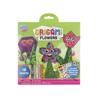 Moxy 18 Φύλλα Origami 19,5x19,5cm με Αυτοκόλλητα & Ματάκια Λουλούδια