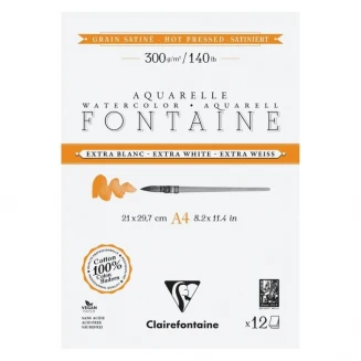 Clairefontaine Μπλοκ Ακουαρέλας Fontaine Extra White 12 Φύλλων 21x29,7cm Hot Pressed (Satine) 300gr 100% βαμβάκι