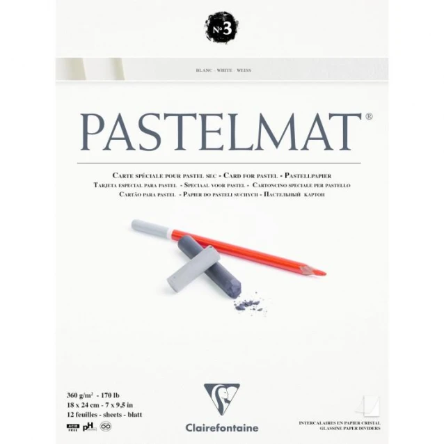 Clairefontaine Μπλοκ Pastelmat Nο.3 Κολλητό 12 Λευκά Φύλλα 18x24cm 360gr